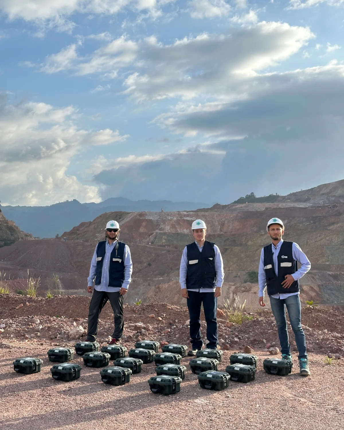 AGG geophysical survey team and field instruments at a mine